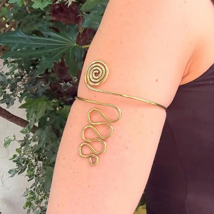 Spiral Brass Arm Bracelet / Boho / Tribal / Bangle / Ethnic / Rustic / Bohemian / Hippie / Body Jewellery / Festival Fashion / Adjustable
