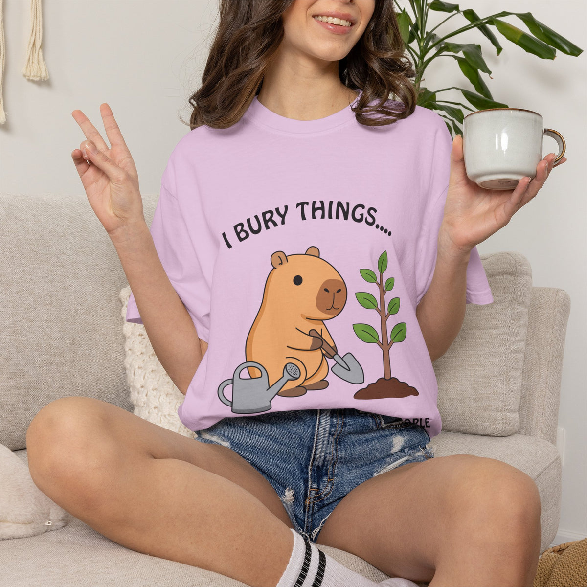 T-Shirt — I Bury Things... Maybe Plants Maybe People Cute Capybara Gardening Tee