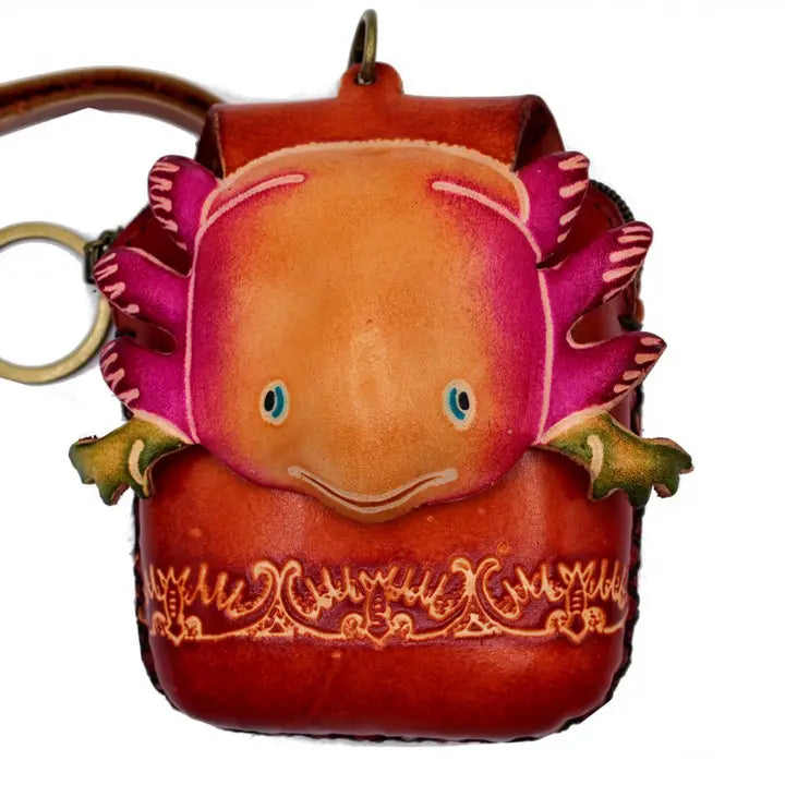 Handmade Leather Axolotl Coin Purse & Wristlet Wallet