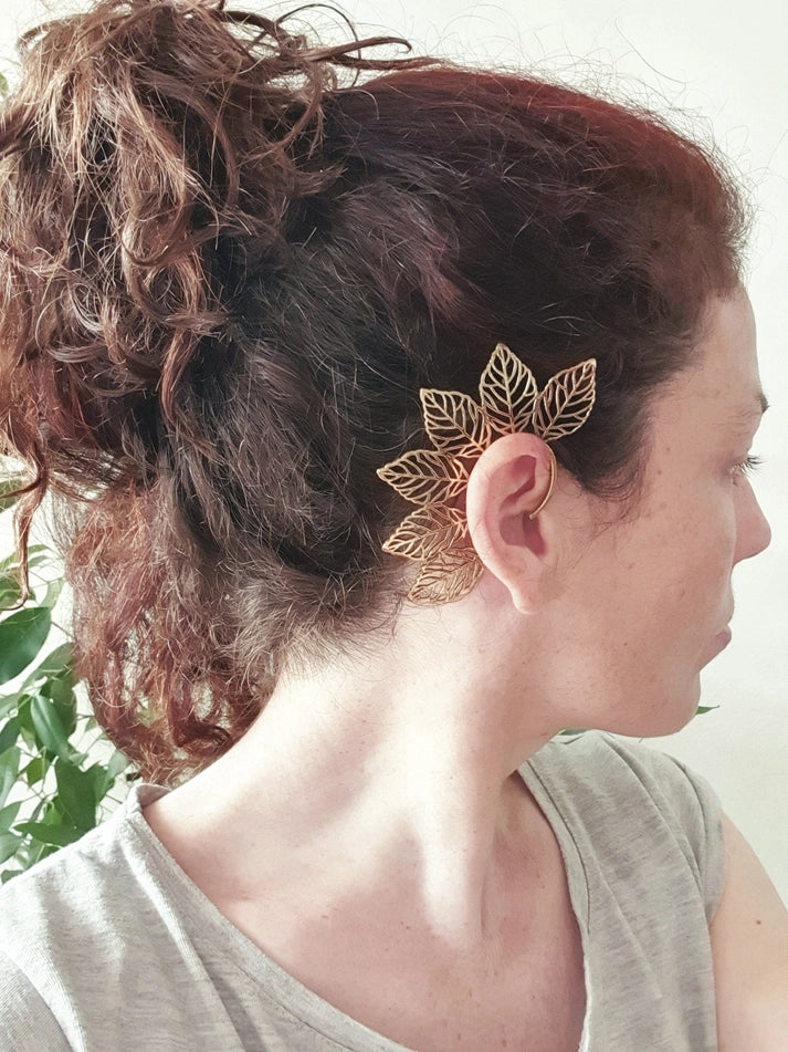 Handmade Brass & Silver Leaf Ear Cuff