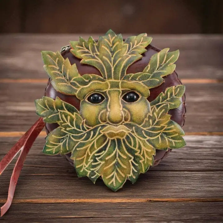 Handmade Leather Green Man Coin Purse & Wristlet Wallet