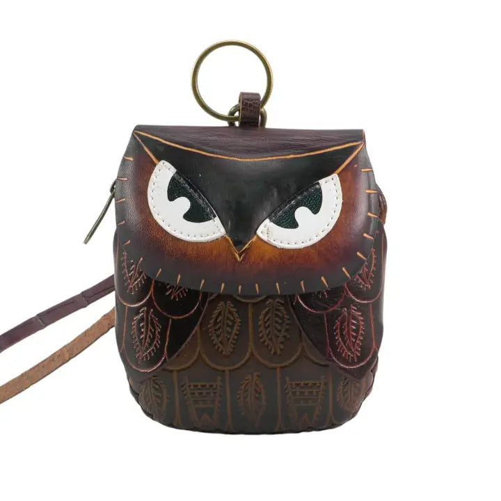 Handmade Leather Owl Coin Purse & Wristlet Wallet