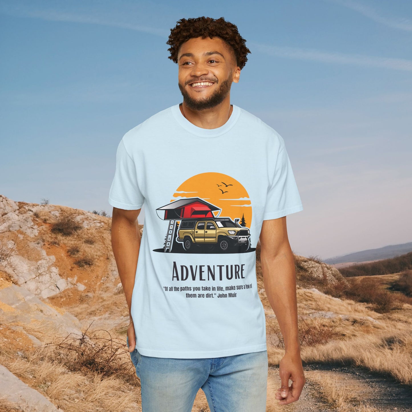 Adventure Awaits – Overland Sunset Rooftop Tent Tee