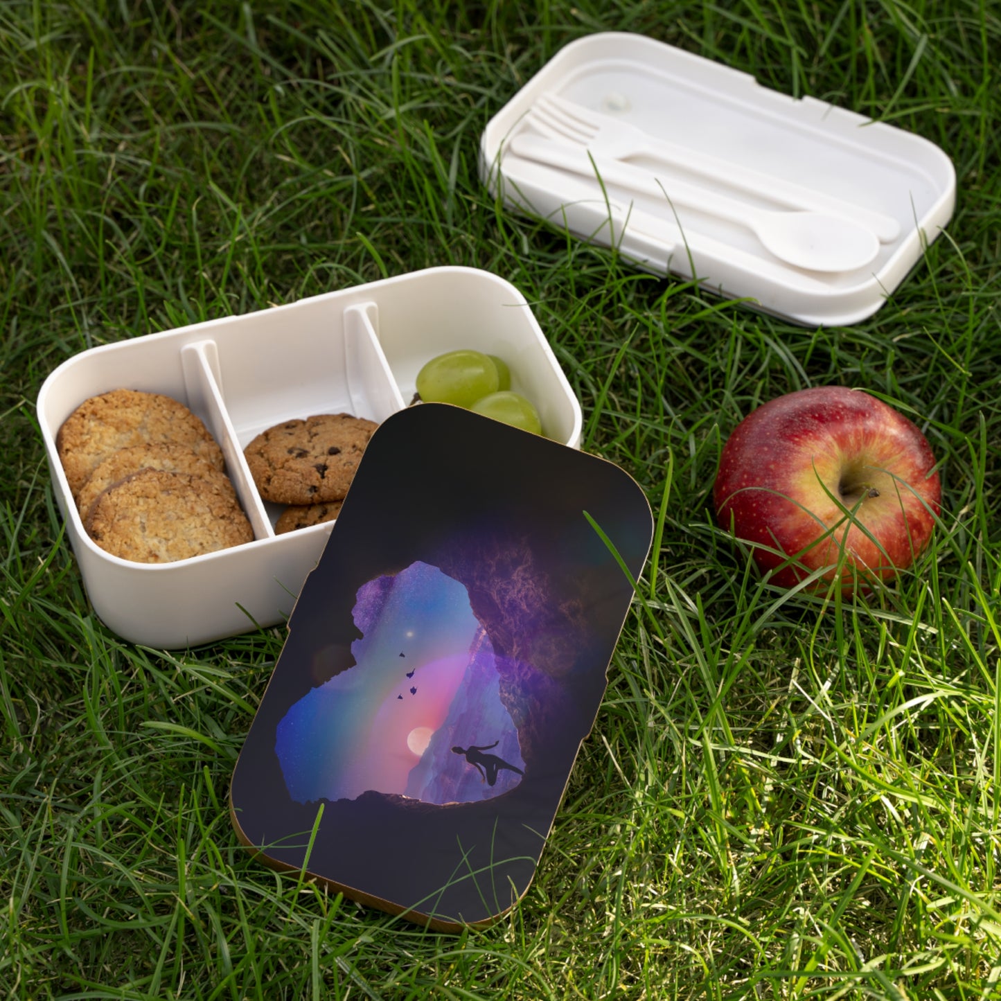 Stylish Dreamy Yoga Bento Lunch Box with Elastic Lid and Tray