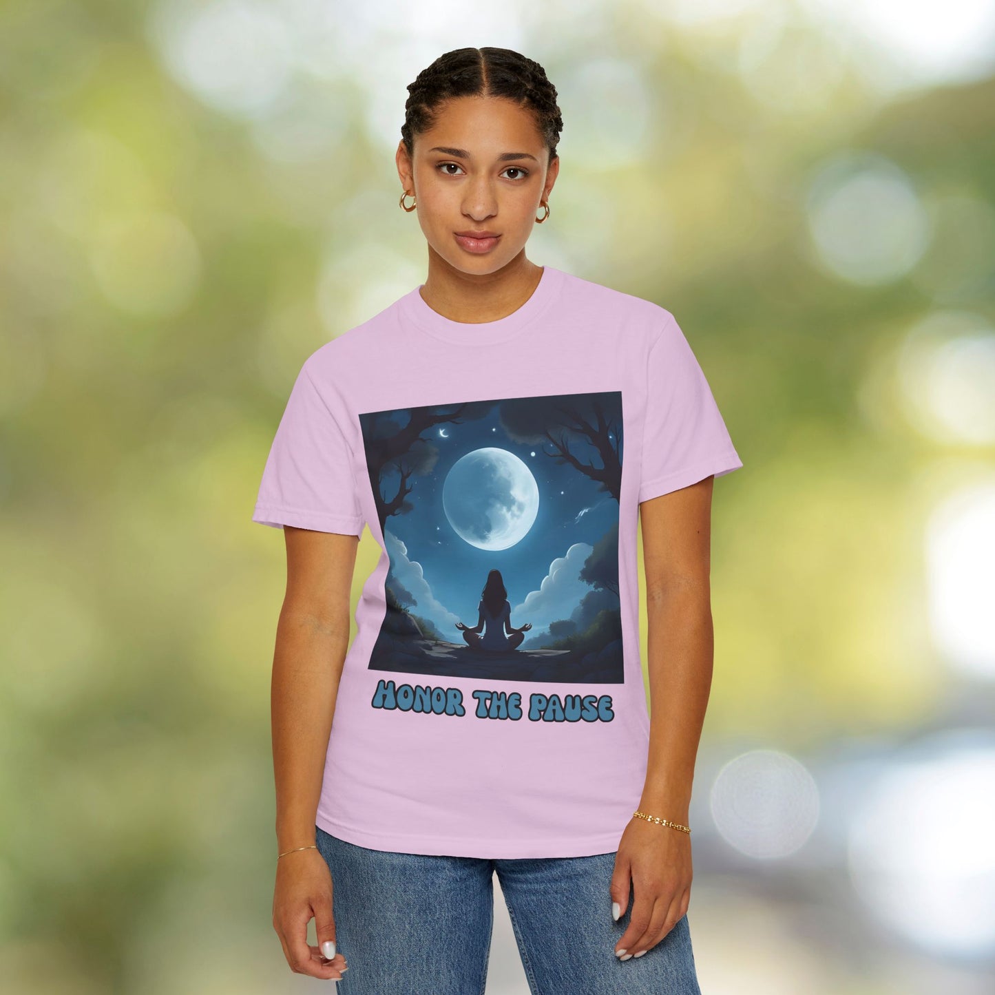 Honor the Pause Graphic Tee | Mindful Meditation Shirt | Celestial Self-Care Affirmation
