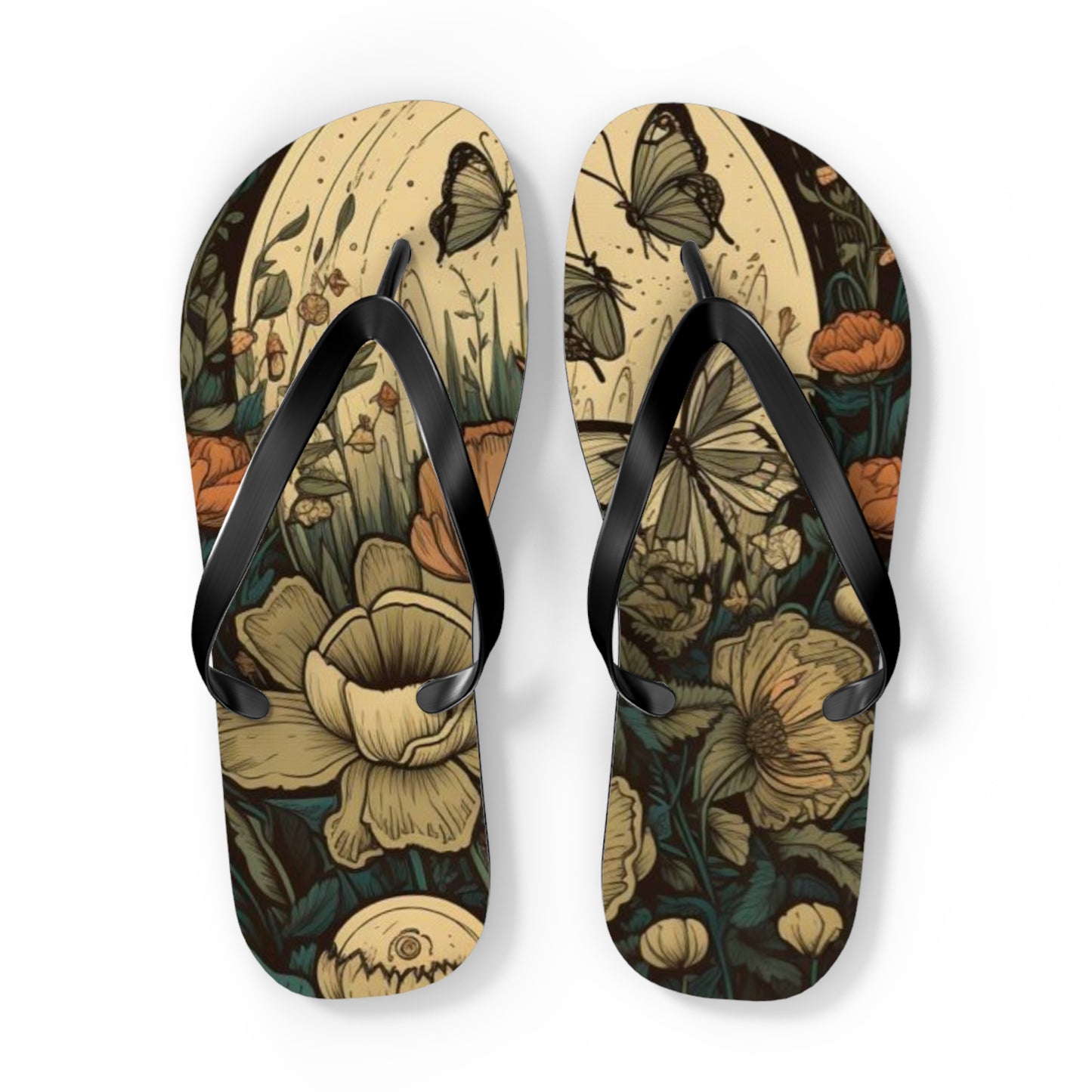 Moon and Flowers Flip Flops - Eccentricity Emporium LLC