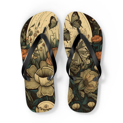 Moon and Flowers Flip Flops - Eccentricity Emporium LLC