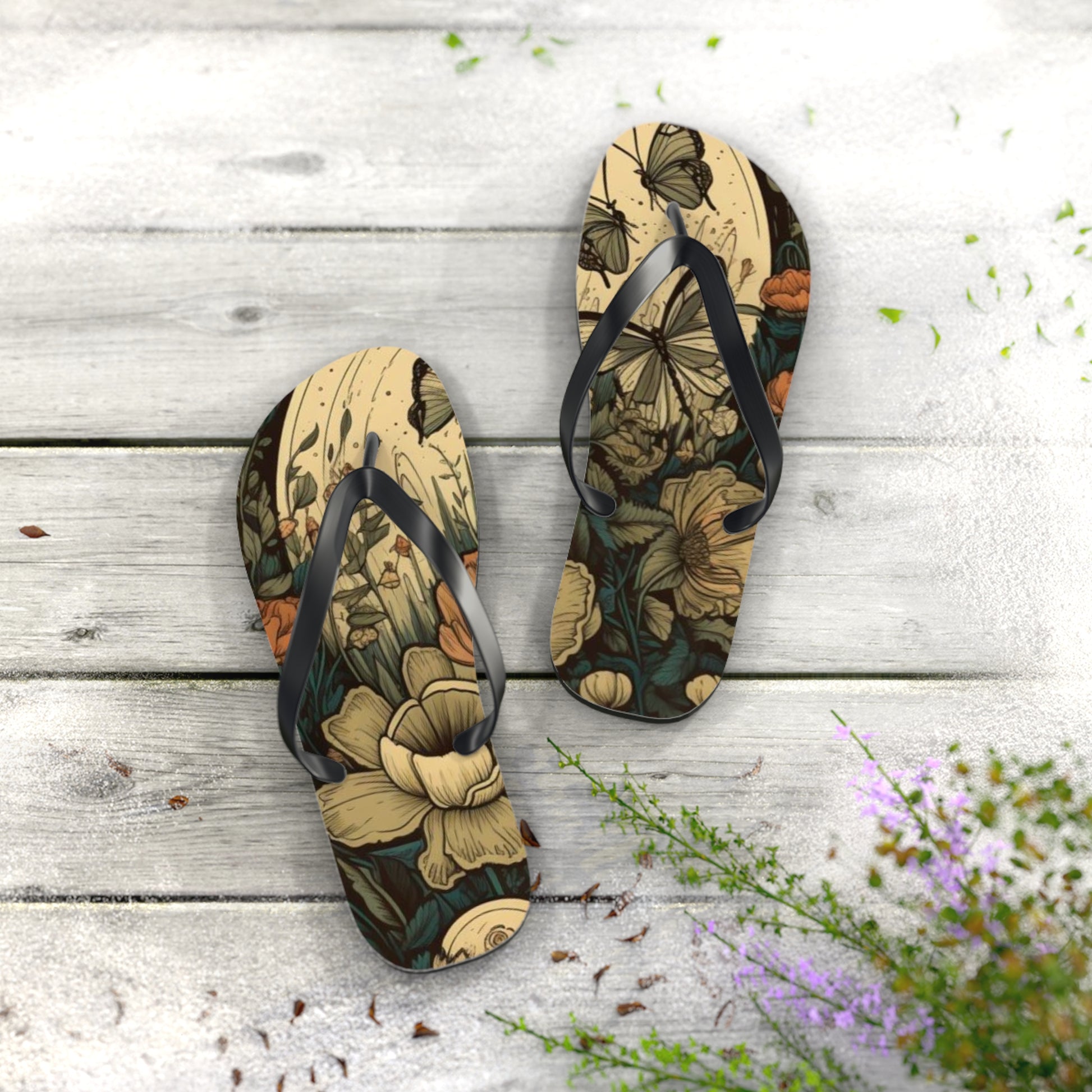 Moon and Flowers Flip Flops - Eccentricity Emporium LLC