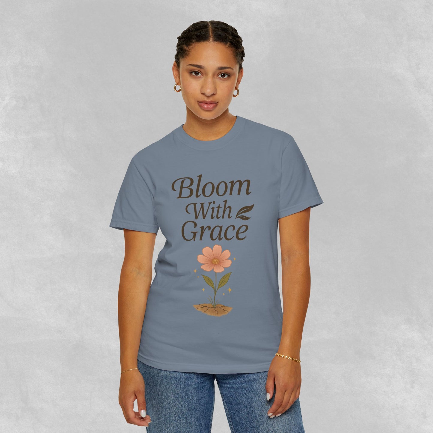 Bloom With Grace Botanical Tee | Wildflower Affirmation Shirt | Inspirational Self-Growth Gift