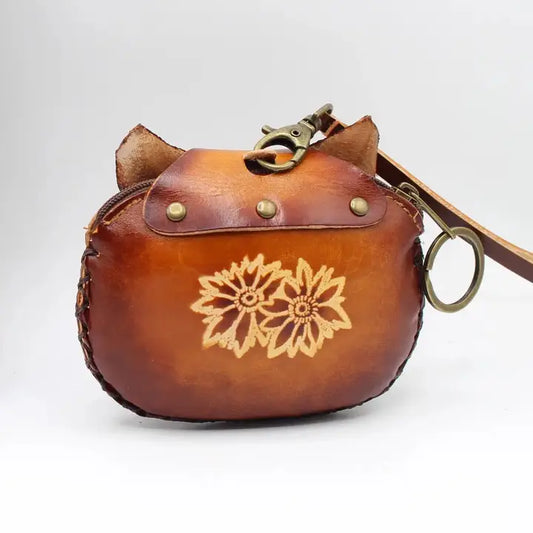 Handmade Red Fox Leather Wallet Coin Purse Wallet
