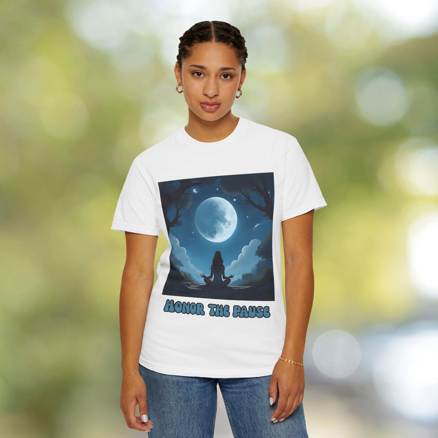 Honor the Pause Graphic Tee | Mindful Meditation Shirt | Celestial Self-Care Affirmation