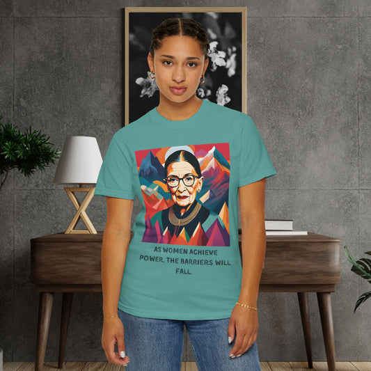RBG Power & Barriers Quote Tee | Ruth Bader Ginsburg Portrait Shirt | Softstyle Feminist Statement Top