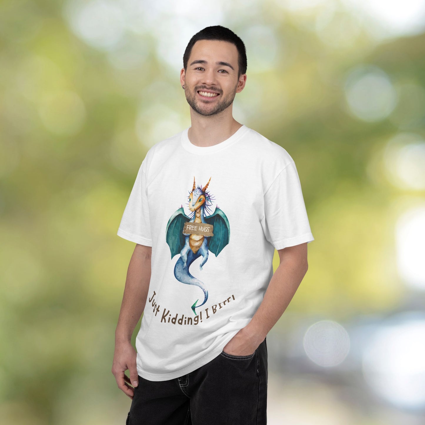 Just Kidding! I Bite Dragon T-Shirt — Cute Sarcastic Fantasy Tee