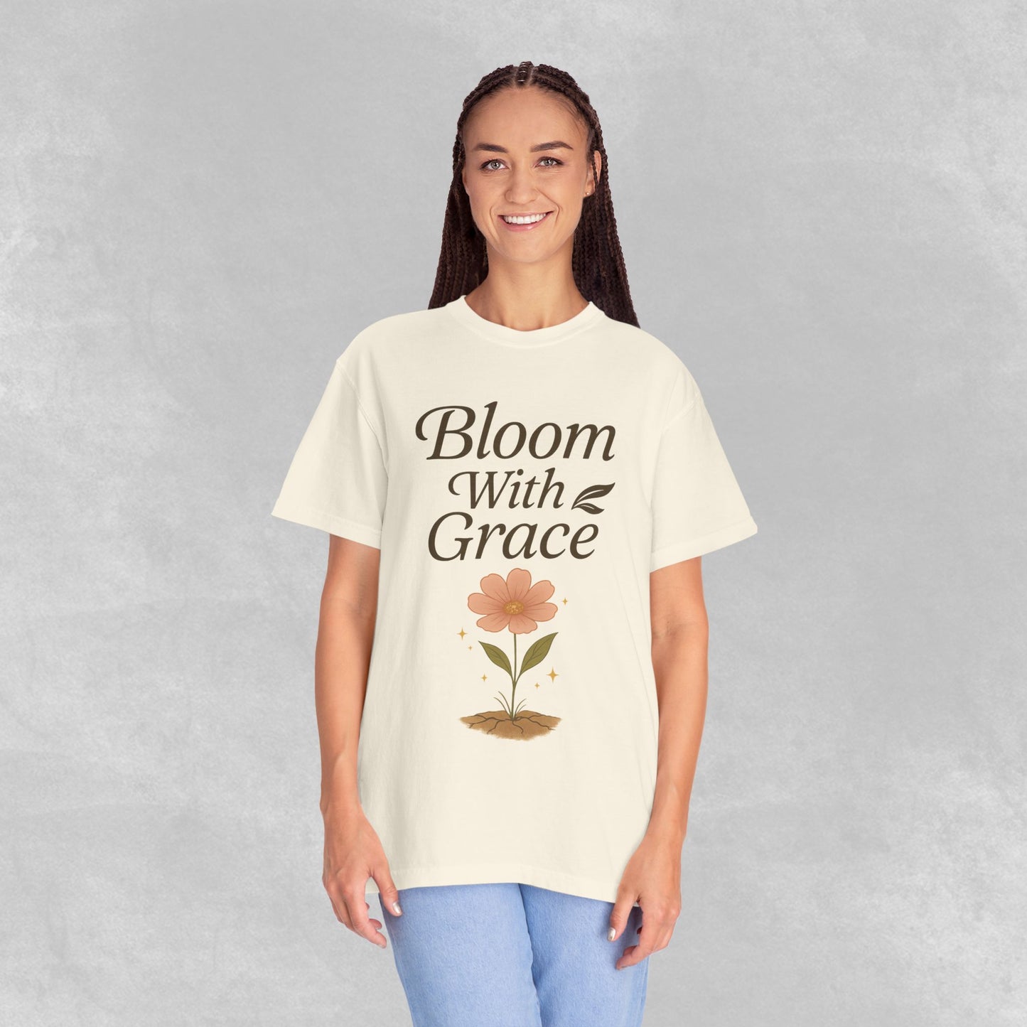 Bloom With Grace Botanical Tee | Wildflower Affirmation Shirt | Inspirational Self-Growth Gift