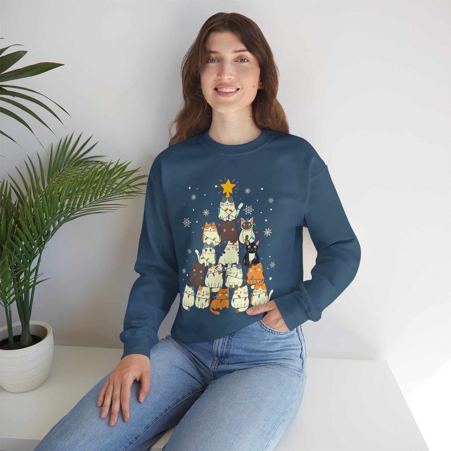 Cat Christmas Tree Unisex Heavy Blend™ Crewneck Sweatshirt