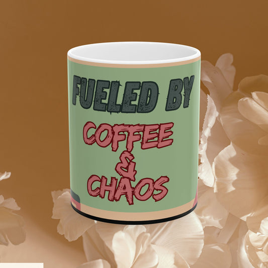 “Fueled by Coffee & Chaos” Teacher Mug | Funny Teacher Gift | Personalized Coffee Mug for Educators