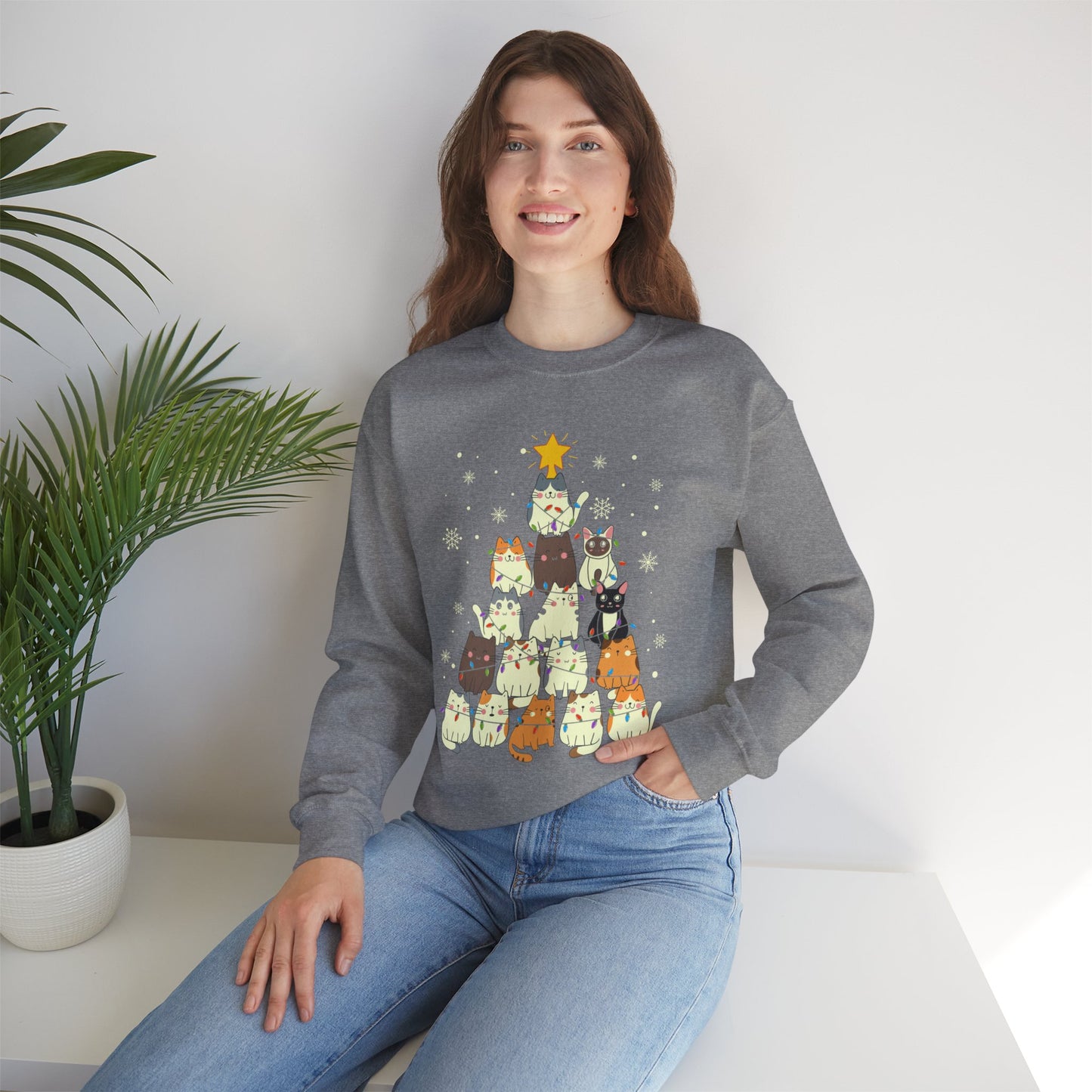 Cat Christmas Tree Unisex Heavy Blend™ Crewneck Sweatshirt