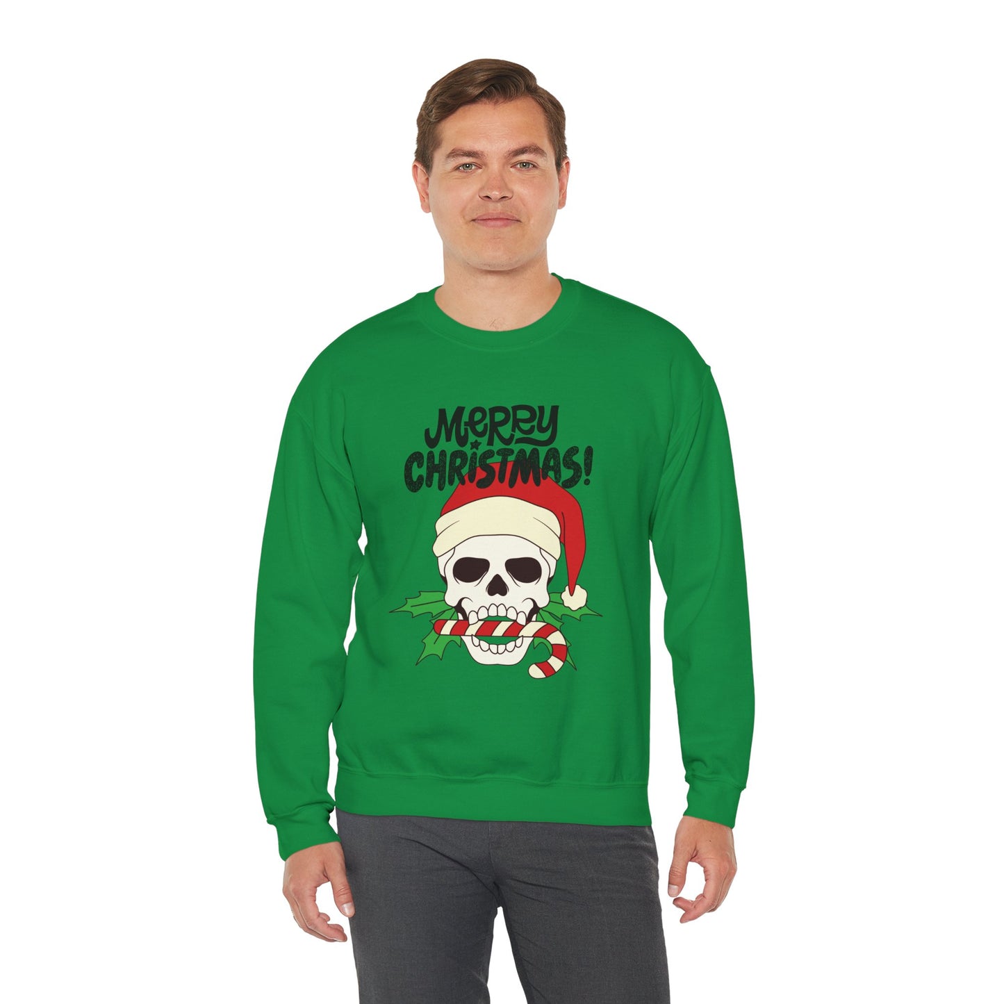 Skull & Candy Cane Cotton Unisex Heavy Blend™ Crewneck Sweatshirt