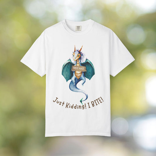 Just Kidding! I Bite Dragon T-Shirt — Cute Sarcastic Fantasy Tee
