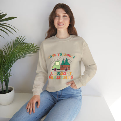 Groovy Merry Christmas Tree Unisex Heavy Blend™ Crewneck Sweatshirt