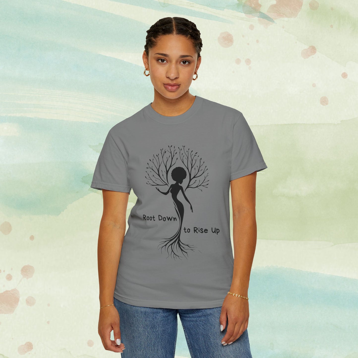 Root Down to Rise Up | Vintage Comfort Colors Yoga Tee | Grounding Botanical Graphic Shirt