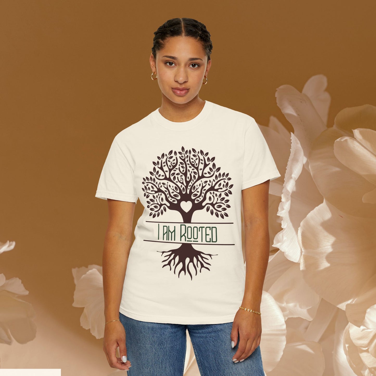 I Am Rooted Botanical Tree Tee | Heart-Centered Grounding Shirt | Yoga & Mindfulness Graphic