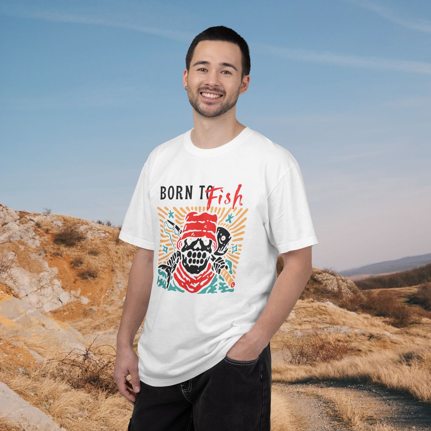 The Born to Fish Tee | Retro Wilderness Graphic Shirt | Vibrant Nature Apparel