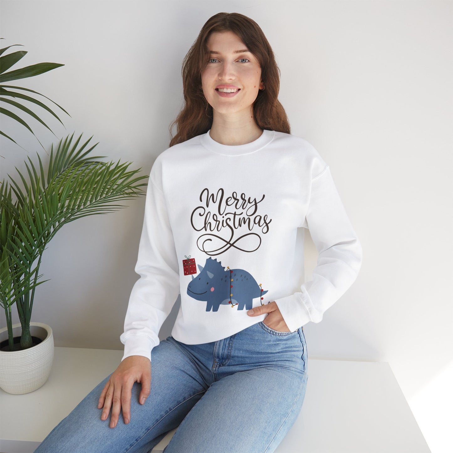 Dinosaur Merry Christmas Tree Unisex Heavy Blend™ Crewneck Sweatshirt