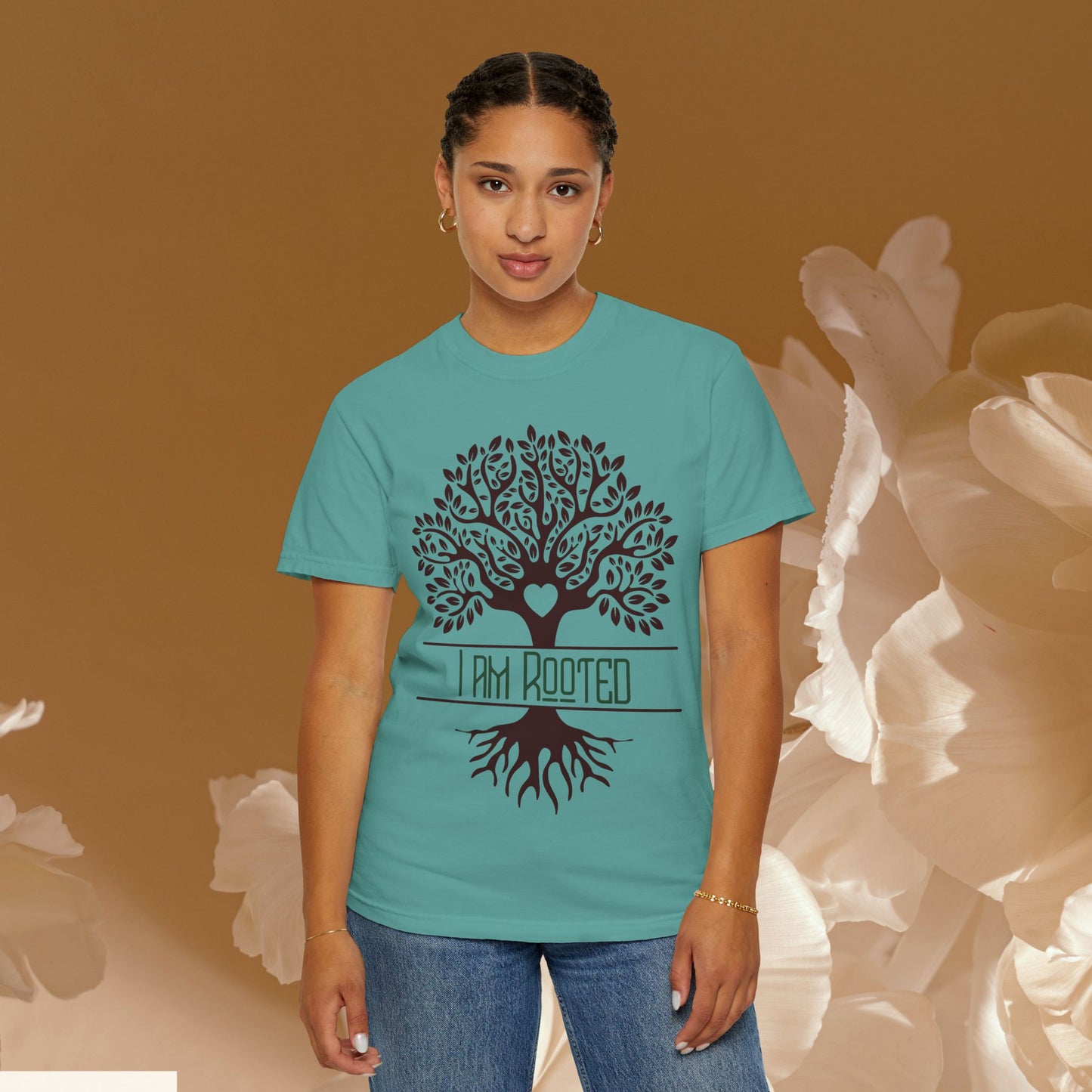I Am Rooted Botanical Tree Tee | Heart-Centered Grounding Shirt | Yoga & Mindfulness Graphic