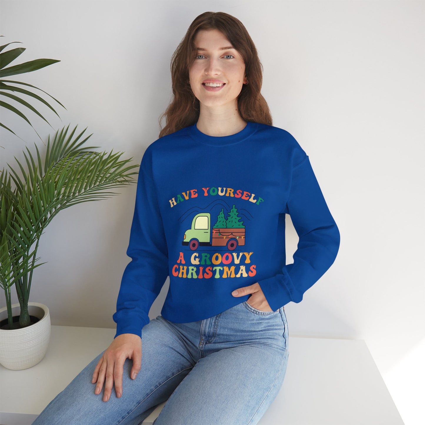 Groovy Merry Christmas Tree Unisex Heavy Blend™ Crewneck Sweatshirt