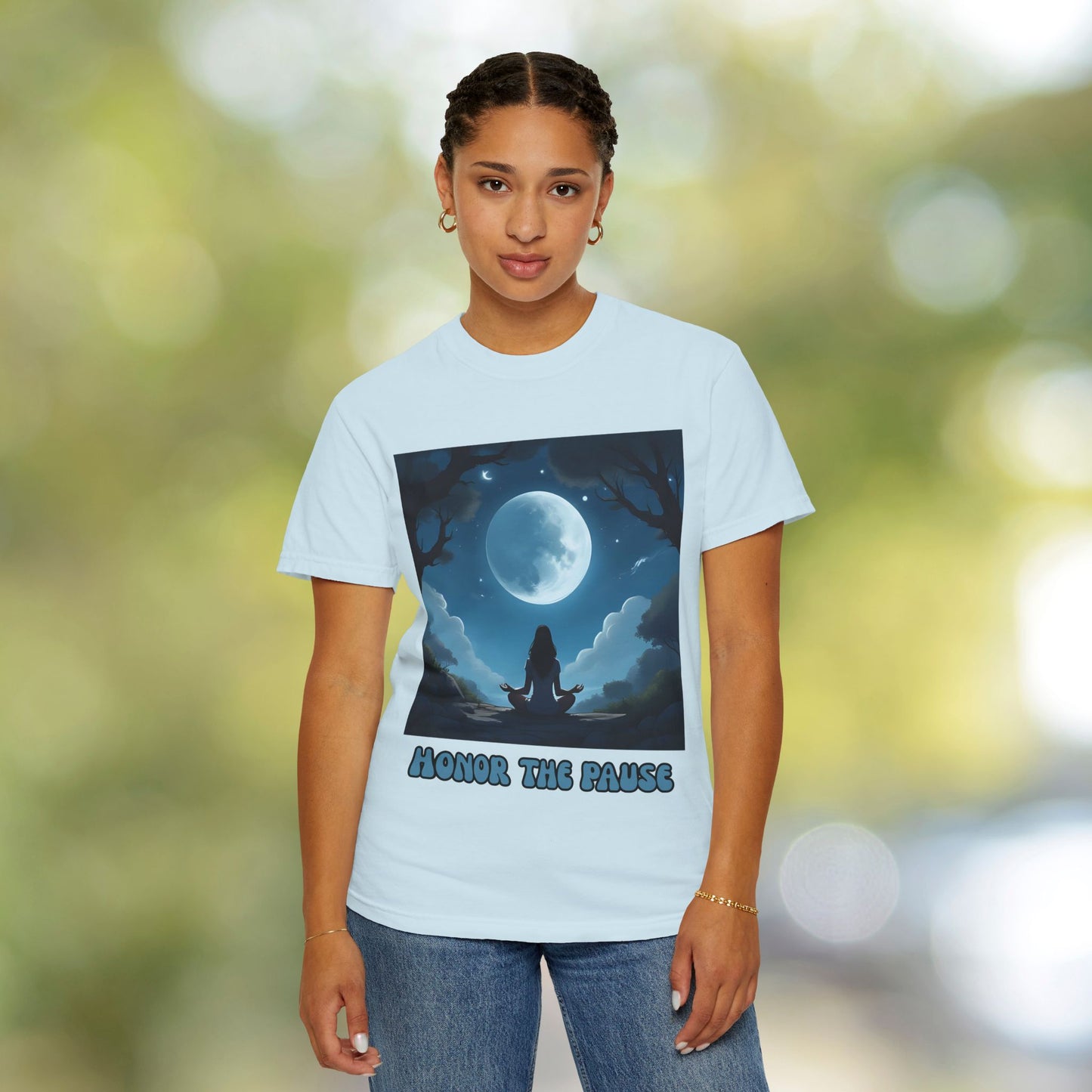 Honor the Pause Graphic Tee | Mindful Meditation Shirt | Celestial Self-Care Affirmation