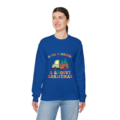 Groovy Merry Christmas Tree Unisex Heavy Blend™ Crewneck Sweatshirt