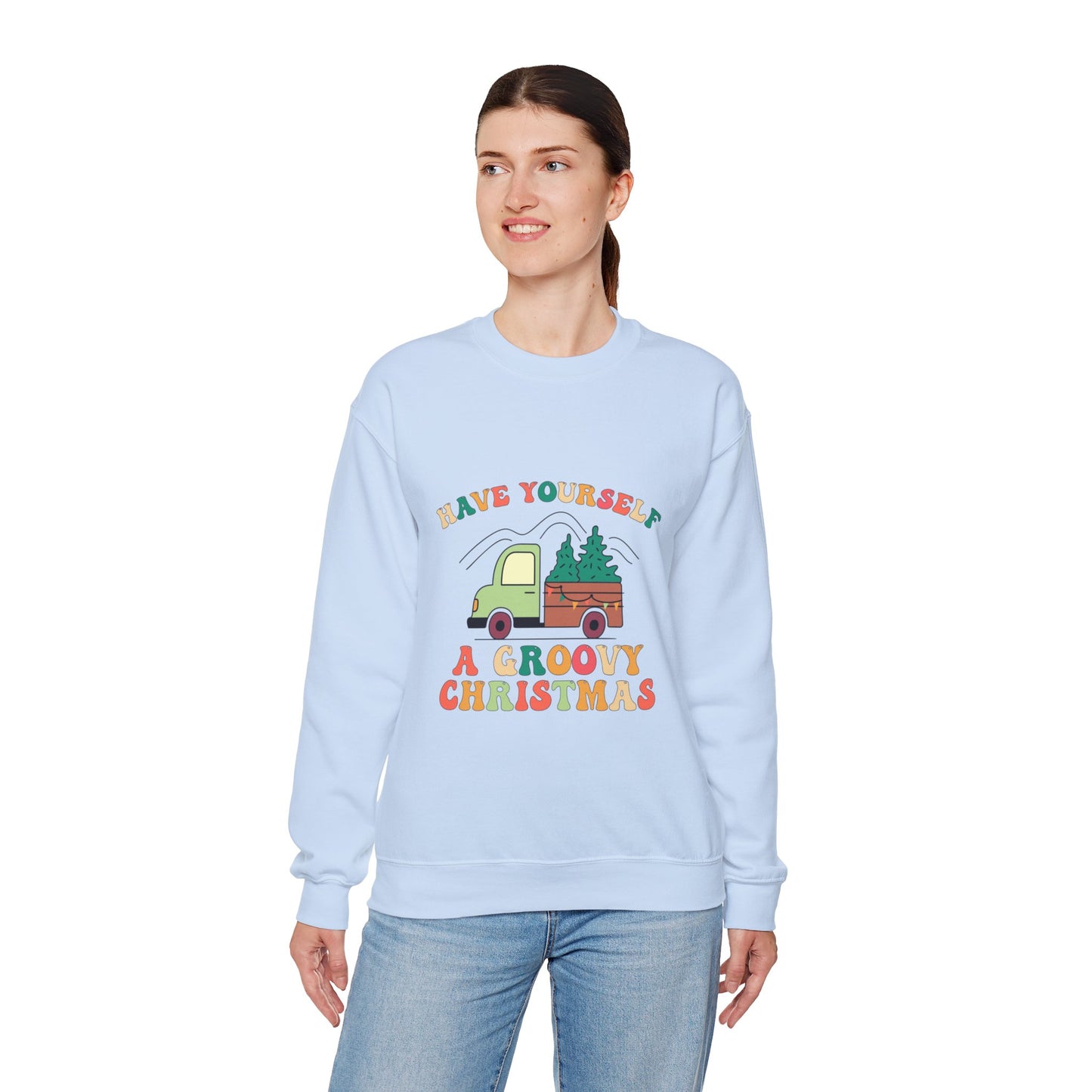 Groovy Merry Christmas Tree Unisex Heavy Blend™ Crewneck Sweatshirt