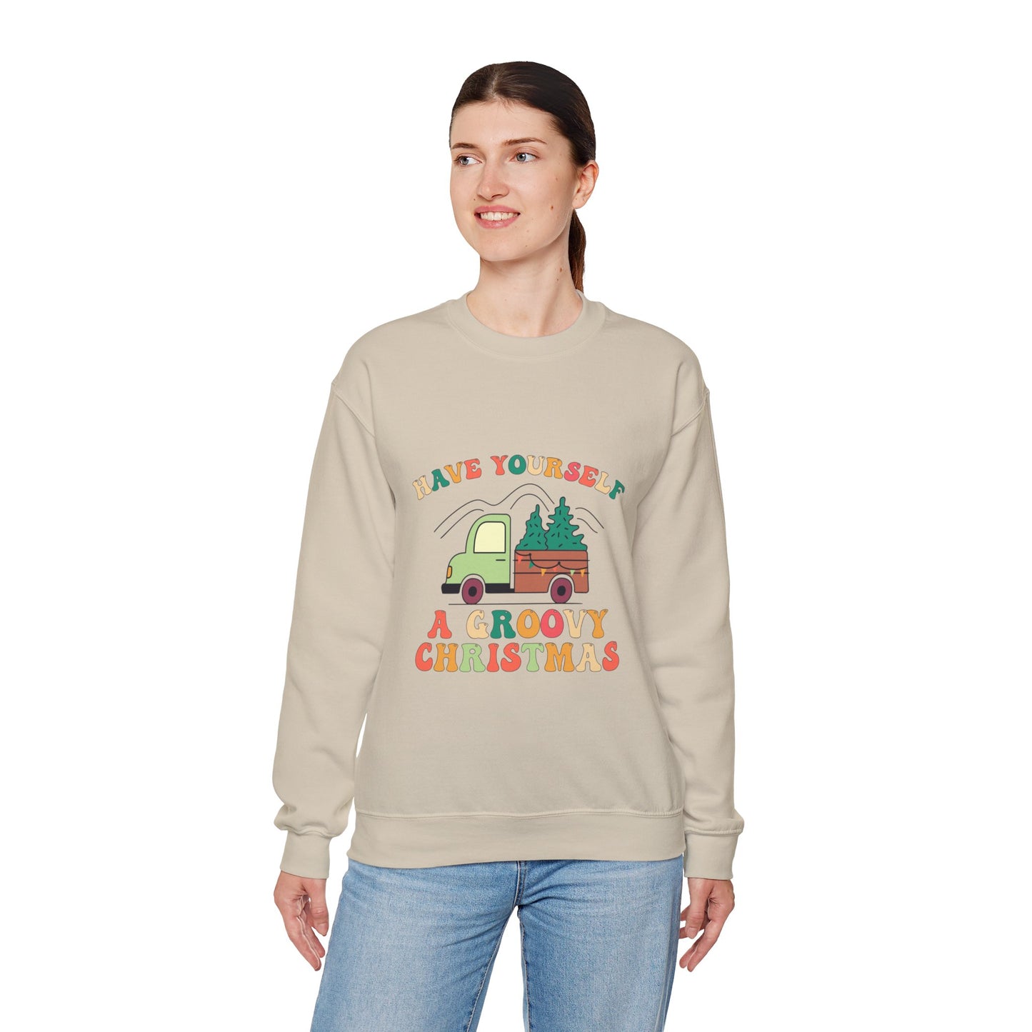 Groovy Merry Christmas Tree Unisex Heavy Blend™ Crewneck Sweatshirt