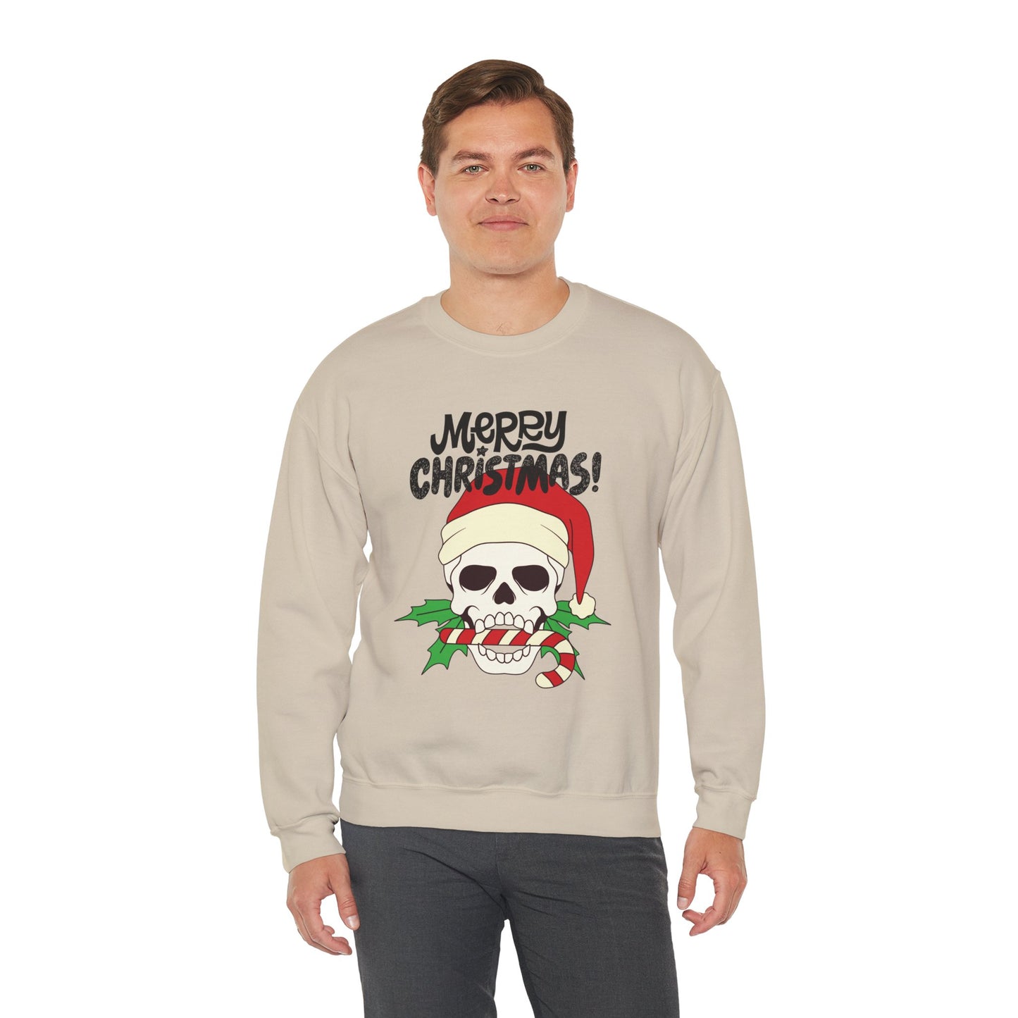 Skull & Candy Cane Cotton Unisex Heavy Blend™ Crewneck Sweatshirt