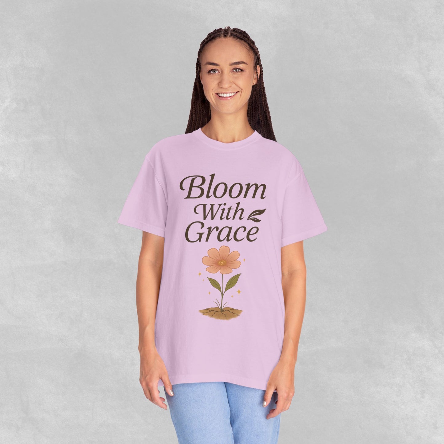 Bloom With Grace Botanical Tee | Wildflower Affirmation Shirt | Inspirational Self-Growth Gift