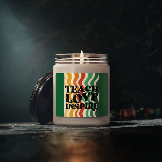 Teach Love Inspire Scented Soy Candle - Retro Teacher Gift - Classroom Inspiration Decor