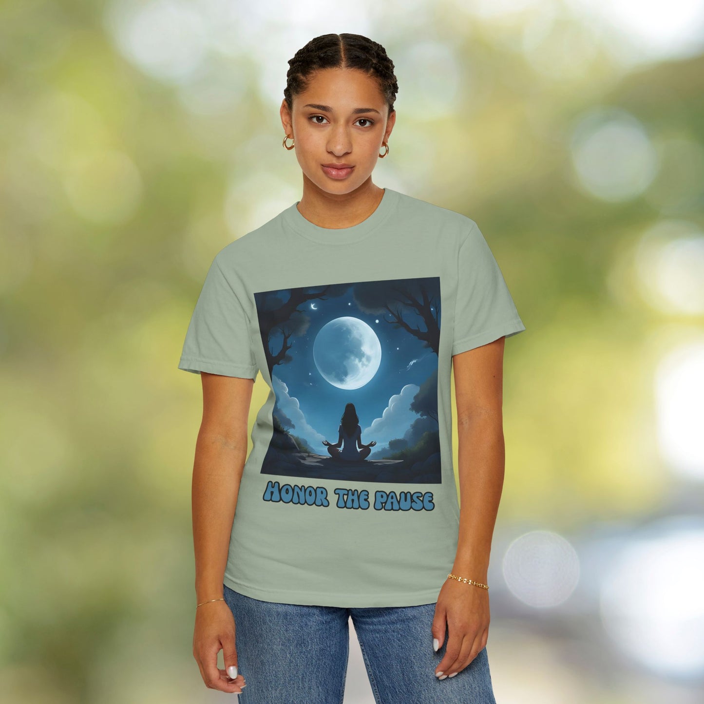 Honor the Pause Graphic Tee | Mindful Meditation Shirt | Celestial Self-Care Affirmation