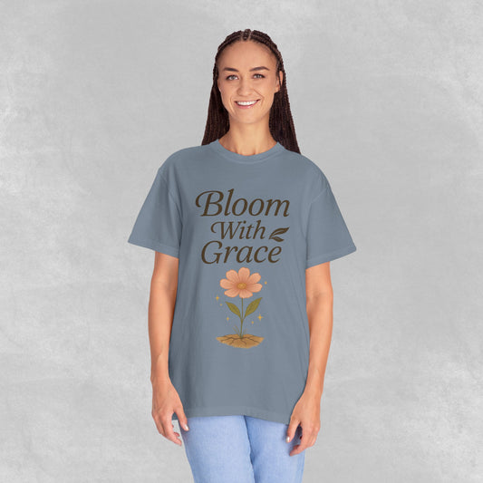 Bloom With Grace Botanical Tee | Wildflower Affirmation Shirt | Inspirational Self-Growth Gift