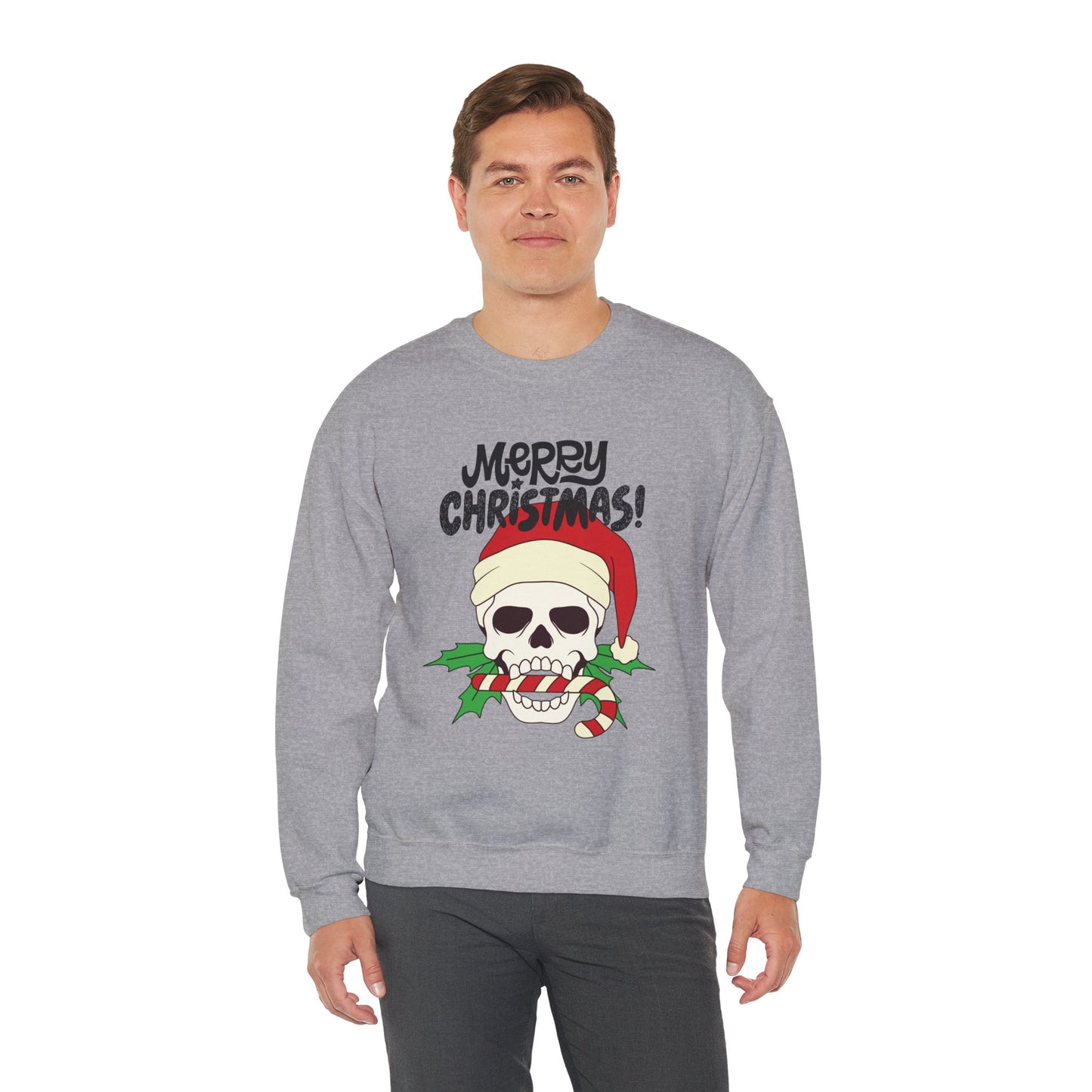 Skull & Candy Cane Cotton Unisex Heavy Blend™ Crewneck Sweatshirt