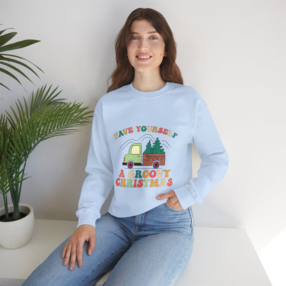 Groovy Merry Christmas Tree Unisex Heavy Blend™ Crewneck Sweatshirt