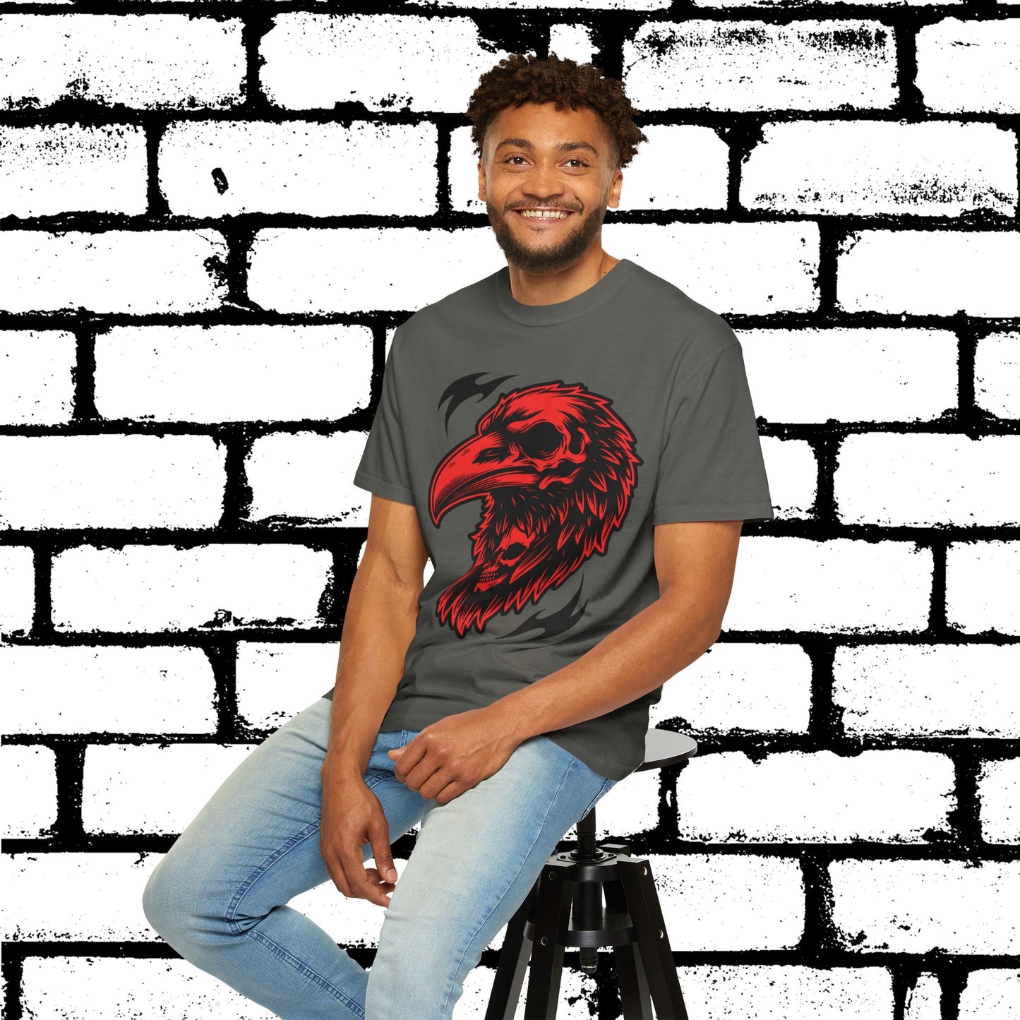 The Alchemist's Omen Tee | Red & Black Bird Skull Graphic