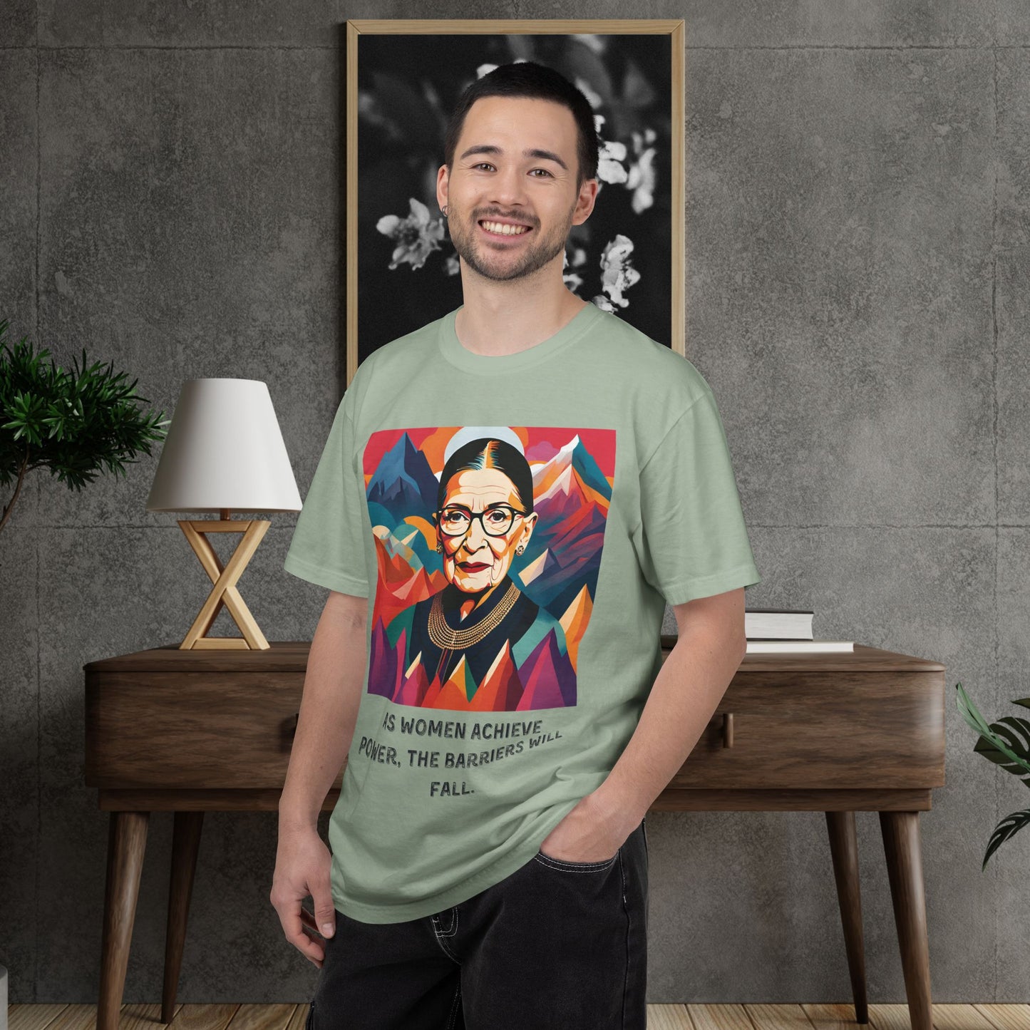RBG Power & Barriers Quote Tee | Ruth Bader Ginsburg Portrait Shirt | Softstyle Feminist Statement Top
