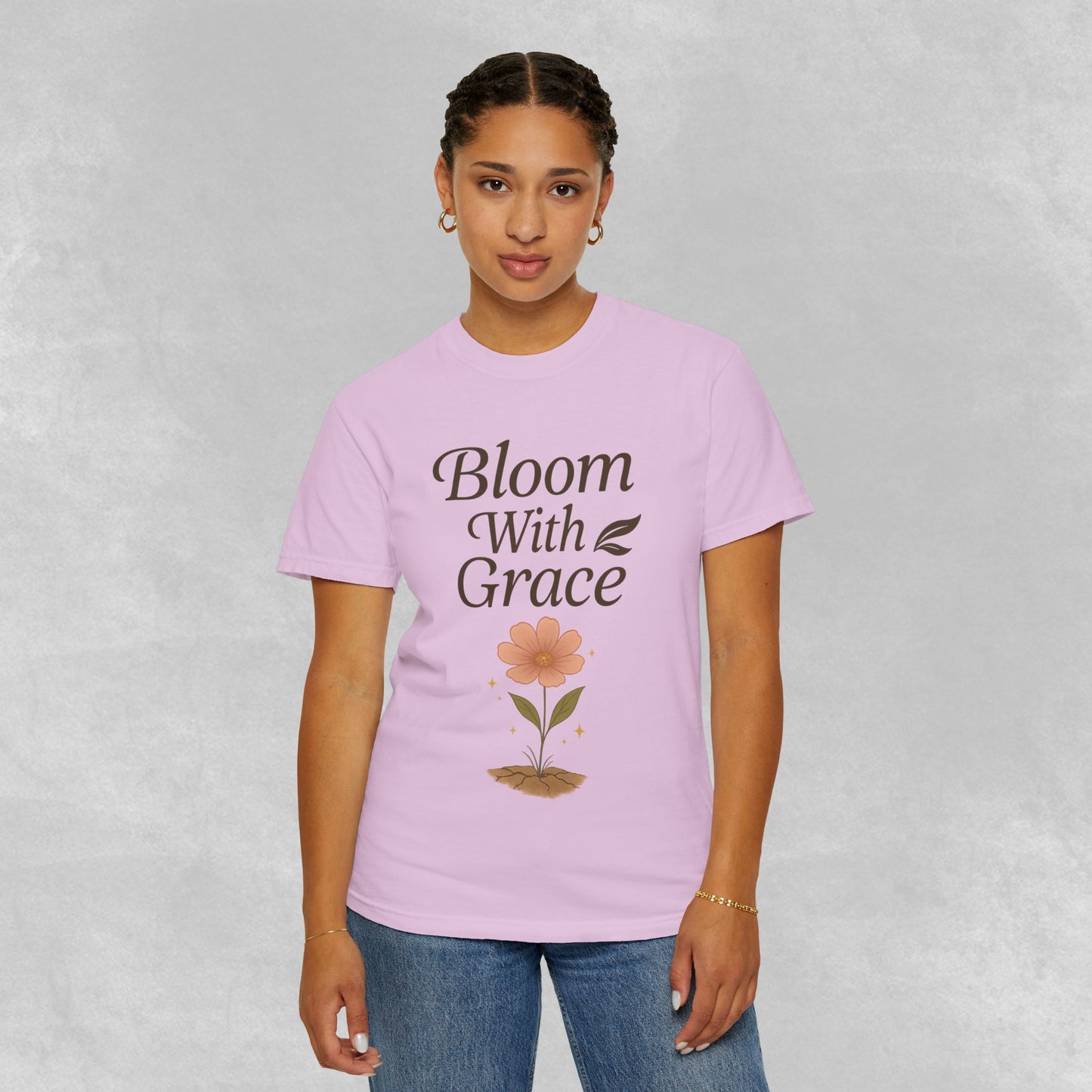 Bloom With Grace Botanical Tee | Wildflower Affirmation Shirt | Inspirational Self-Growth Gift