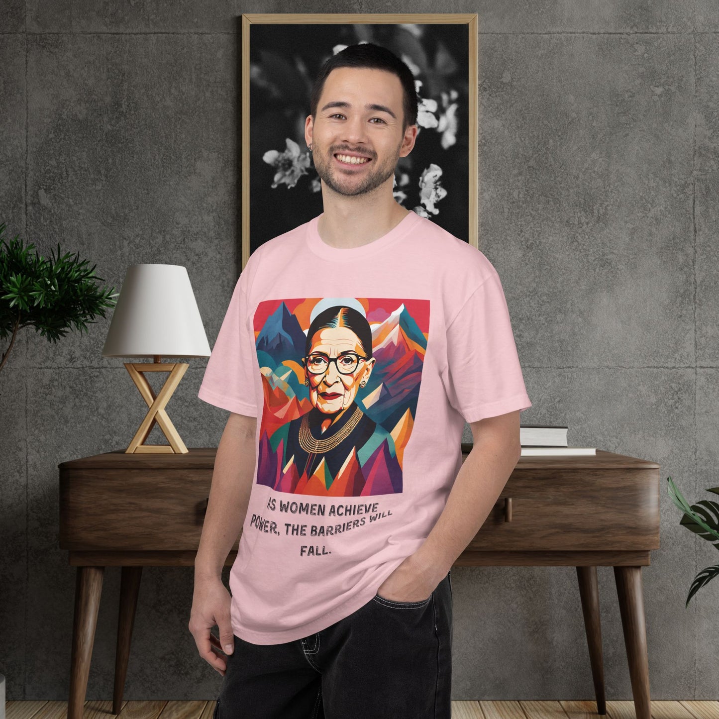 RBG Power & Barriers Quote Tee | Ruth Bader Ginsburg Portrait Shirt | Softstyle Feminist Statement Top