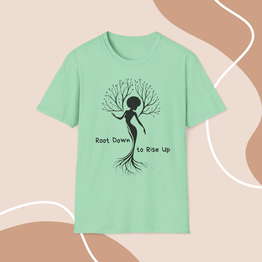Root Down to Rise Up Tee - Earth-Aligned Yoga Tee or Grounding Graphic T-Shirt