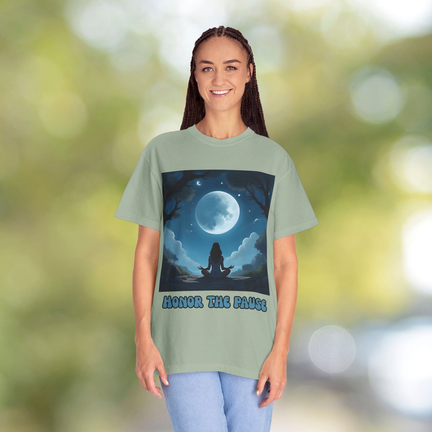 Honor the Pause Graphic Tee | Mindful Meditation Shirt | Celestial Self-Care Affirmation