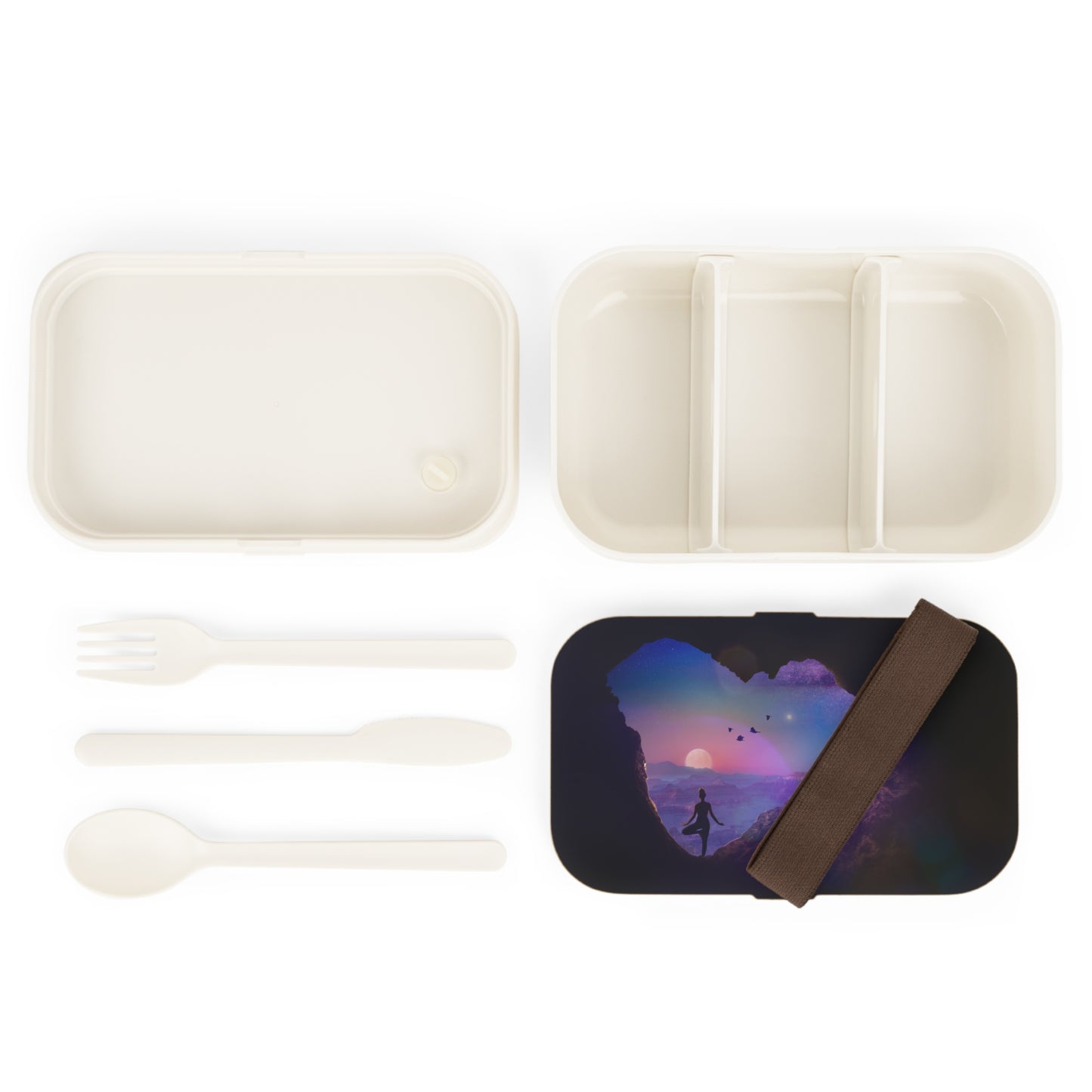 Stylish Dreamy Yoga Bento Lunch Box with Elastic Lid and Tray