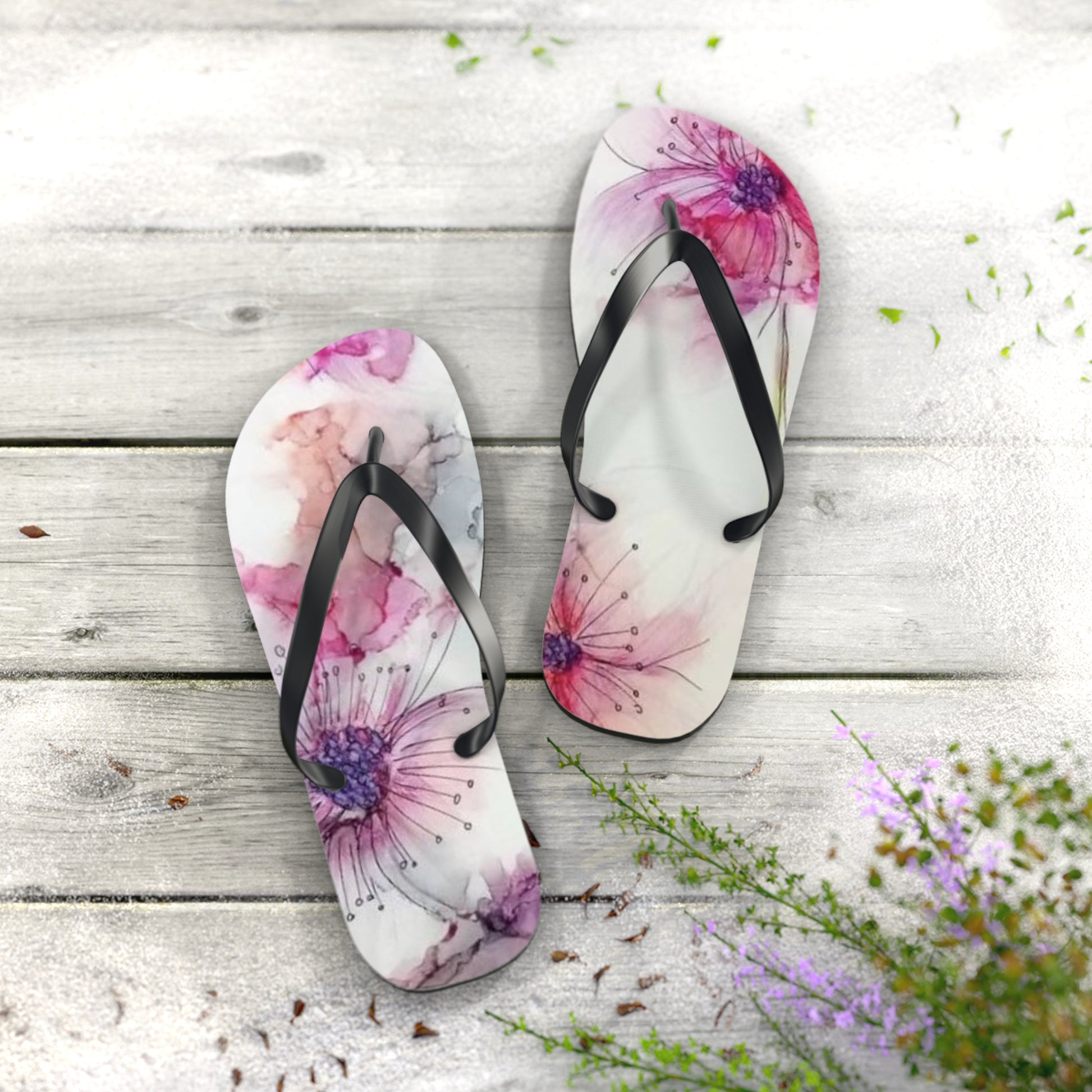 Watercolor Flowers Flip Flops - Eccentricity Emporium LLC