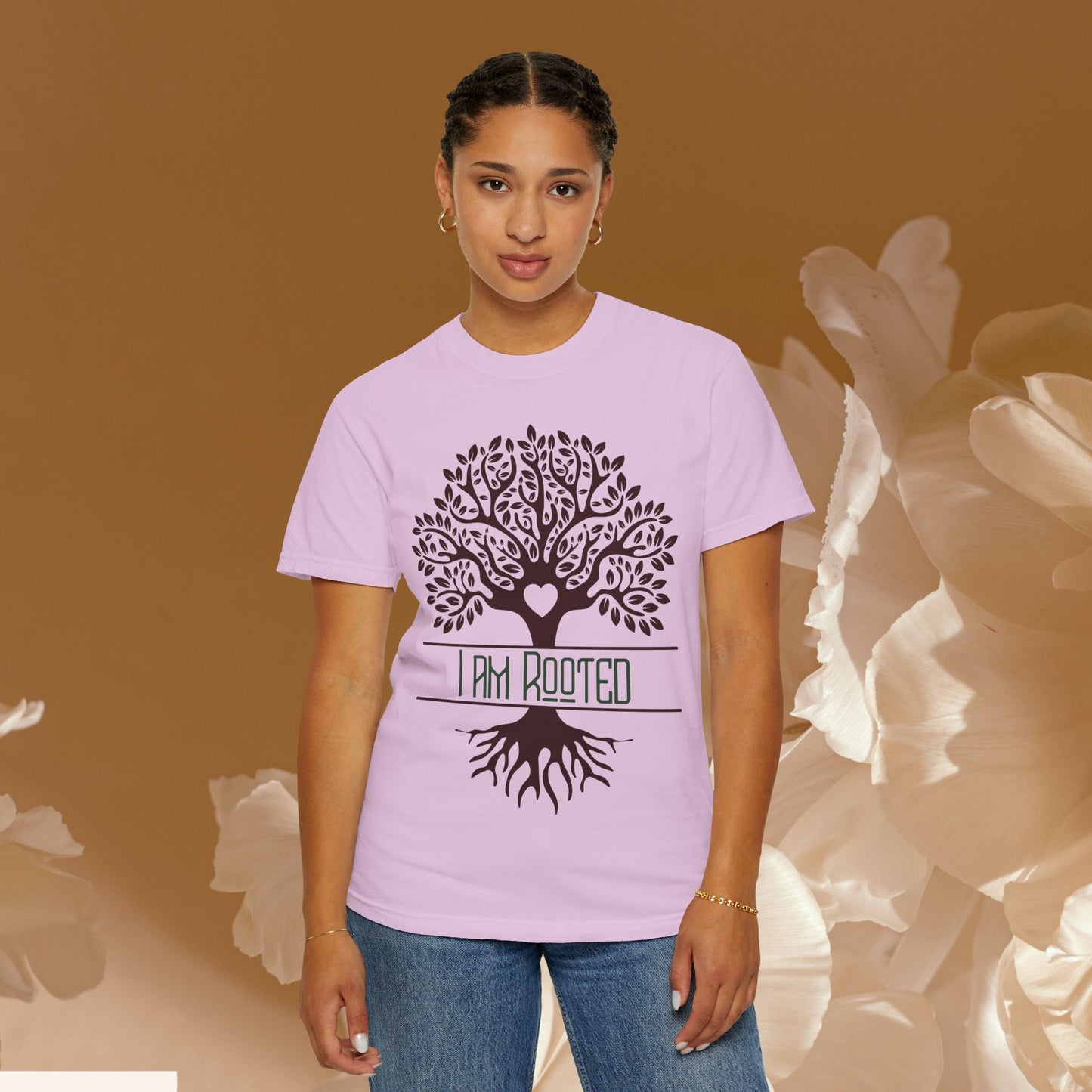 I Am Rooted Botanical Tree Tee | Heart-Centered Grounding Shirt | Yoga & Mindfulness Graphic